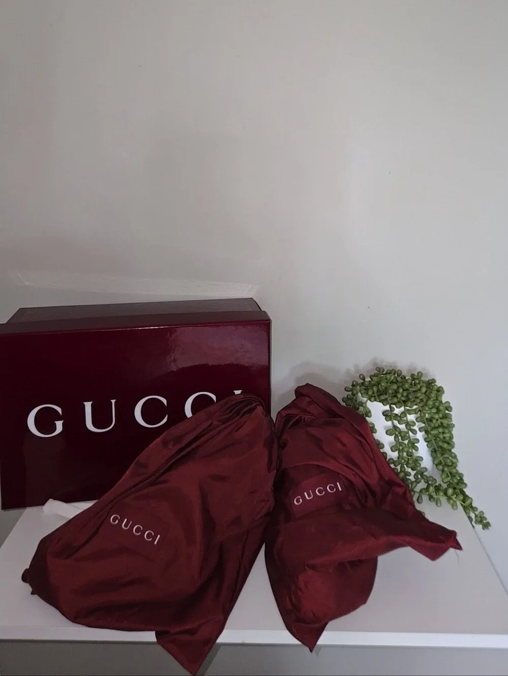 Gucci White Leather Sneakers with Burgundy Box and Dust Bag